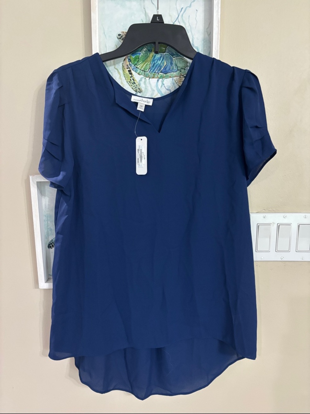 Charming Charlie Deep Navy Short Sleeve V-Neck Blouse